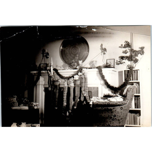 1933 Original Photo Virginia Christmas Stockings Hanging on Mantel 3x4 TJ9-PG7