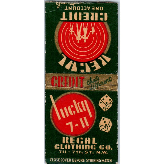 Lucky 7-11 Regal Clothing Co Advertising Matchbook Cover MM9-10