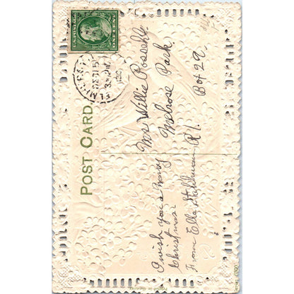 1910 Horseshoe 4-Leaf Clover Roses Die Cut Lace Border Original Postcard TK1-P15