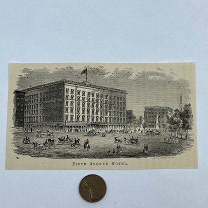 1880s Original Art Engraving The Fifth Avenue Hotel New York ~3x5 AC9