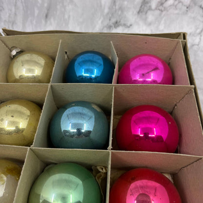 Shiny Brite 12 Vintage Mercury Glass Ornaments With Original Box Pink Teal Gold