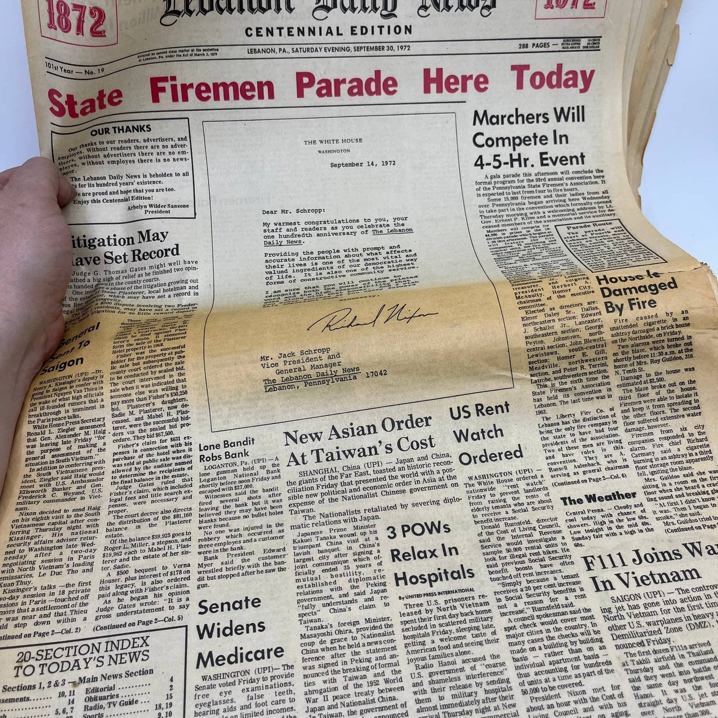 1972 Sept 30 Lebanon Daily News Centennial Edition Full Newspaper TH6