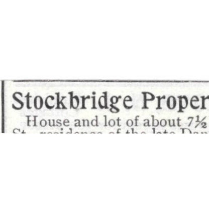 Stockbridge Property for Sale Prospect St. Daniel B. Fenn - 1903 Ad TJ8-7-6