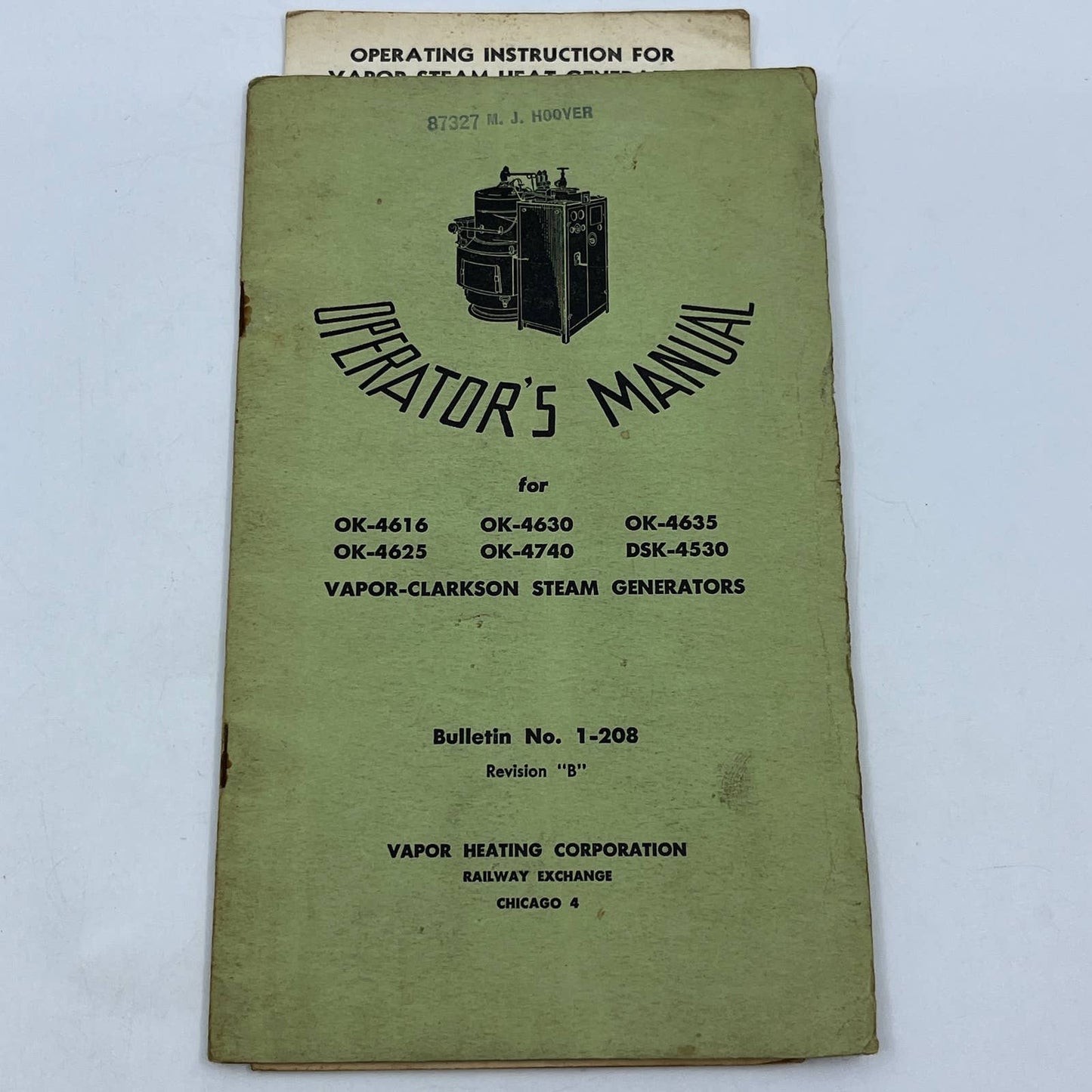 1953 Operator's Manual Vapor-Clarkson Steam Generators Bulletin No. 1-208 TG6