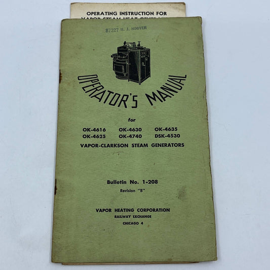 1953 Operator's Manual Vapor-Clarkson Steam Generators Bulletin No. 1-208 TG6