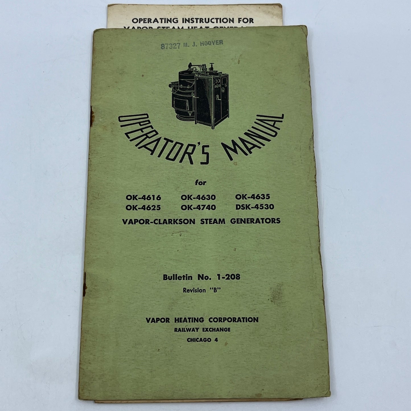 1953 Operator's Manual Vapor-Clarkson Steam Generators Bulletin No. 1-208 TG6