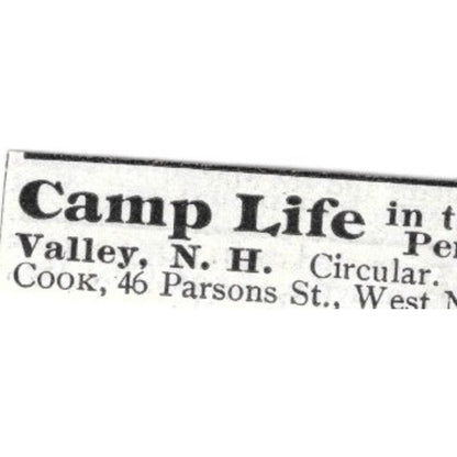 Pemigewasset Valley NH Camp Life H. Herbert  - 1903 Original Ad AK5-S35