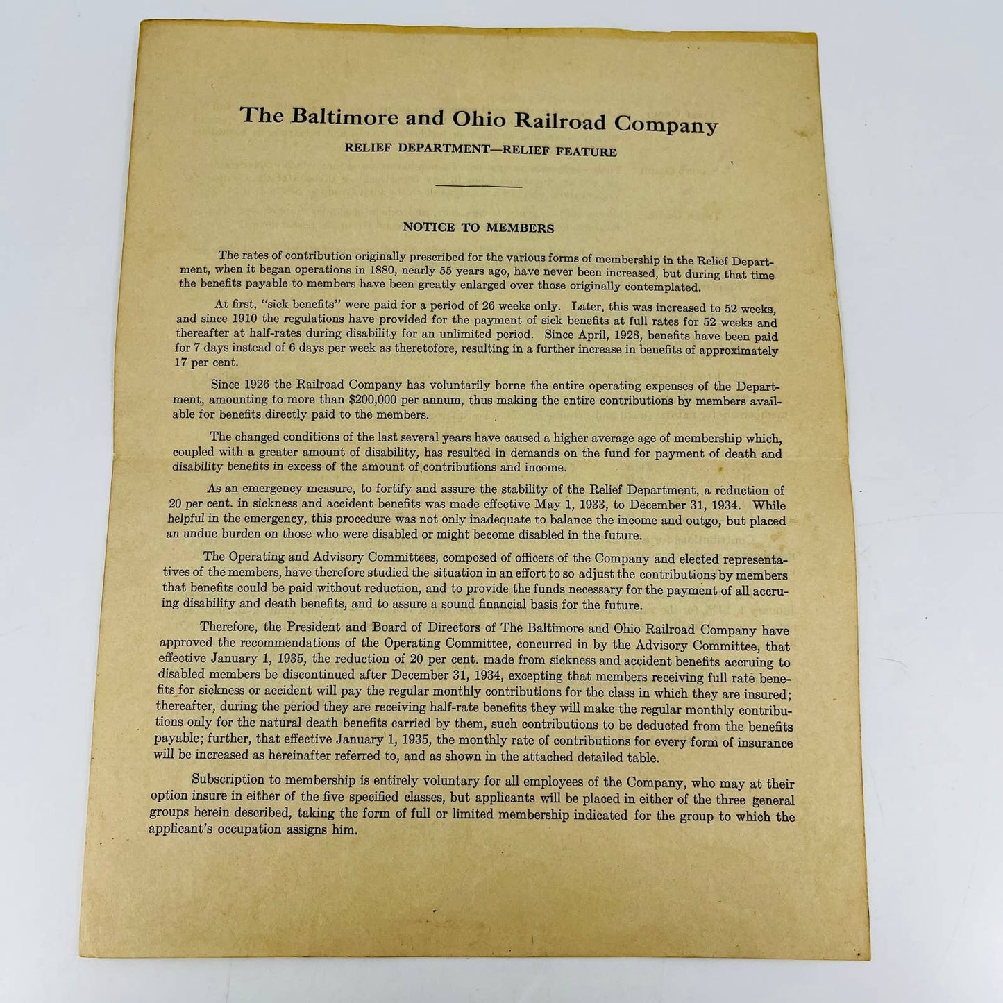 1934 B&O Baltimore and Ohio Railroad RR Relief Department Employee Memo C10