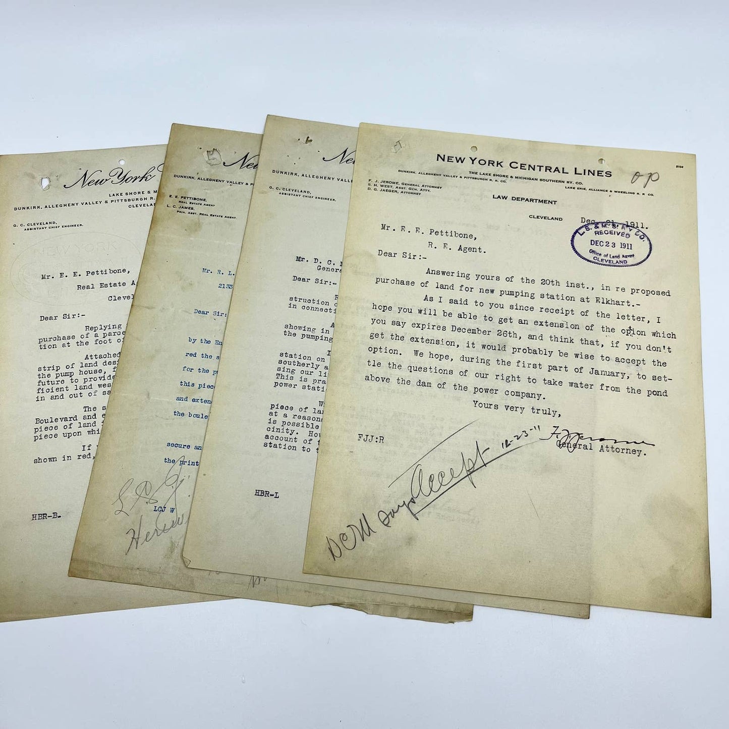 1911 The New York Central Lines Railroad RR Letterhead Memo Lot of 4 AB1-2