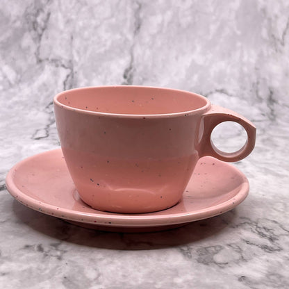 Imperial Ware Speckled Confetti Pink MCM Cup & Saucer Melmac Malamine TA3-2