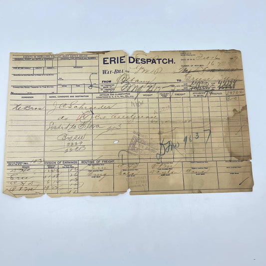 1897 B&O Railroad Erie Despatch Way Bill AB1