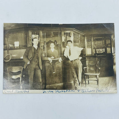 Early 1900s RPPC 3 Men Pose in Bank PA9