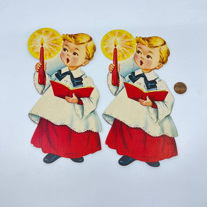 1940s Christmas Dennison Die Cut - Choir Boy Holding Candle 8 1/2" Set of 2 FL3