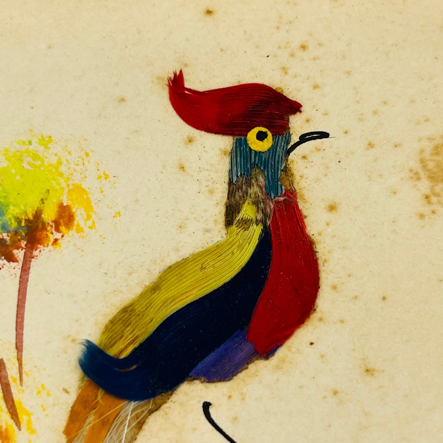 Antique Handmade Feather Art Bird Postcard Made in Mexico AH9-M8