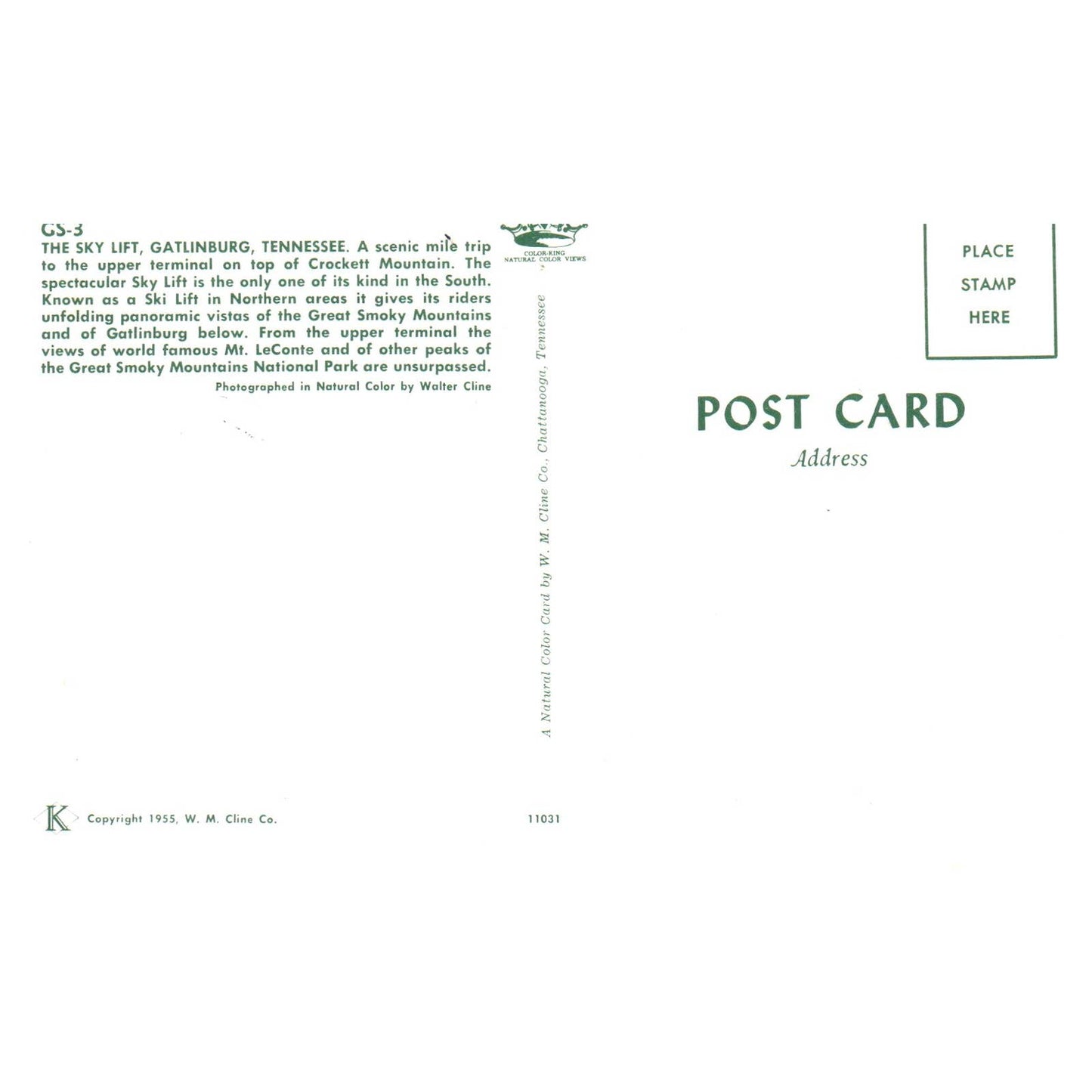 Vintage Postcard - The Sky Lift Gatlinburg Tennessee TJ6-1