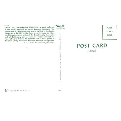 Vintage Postcard - The Sky Lift Gatlinburg Tennessee TJ6-1