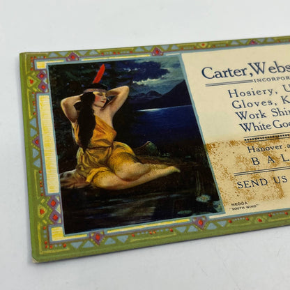 1922 Blotter Card Carter, Webster & Co Baltimore MD Negoa Native Indian Girl SC5