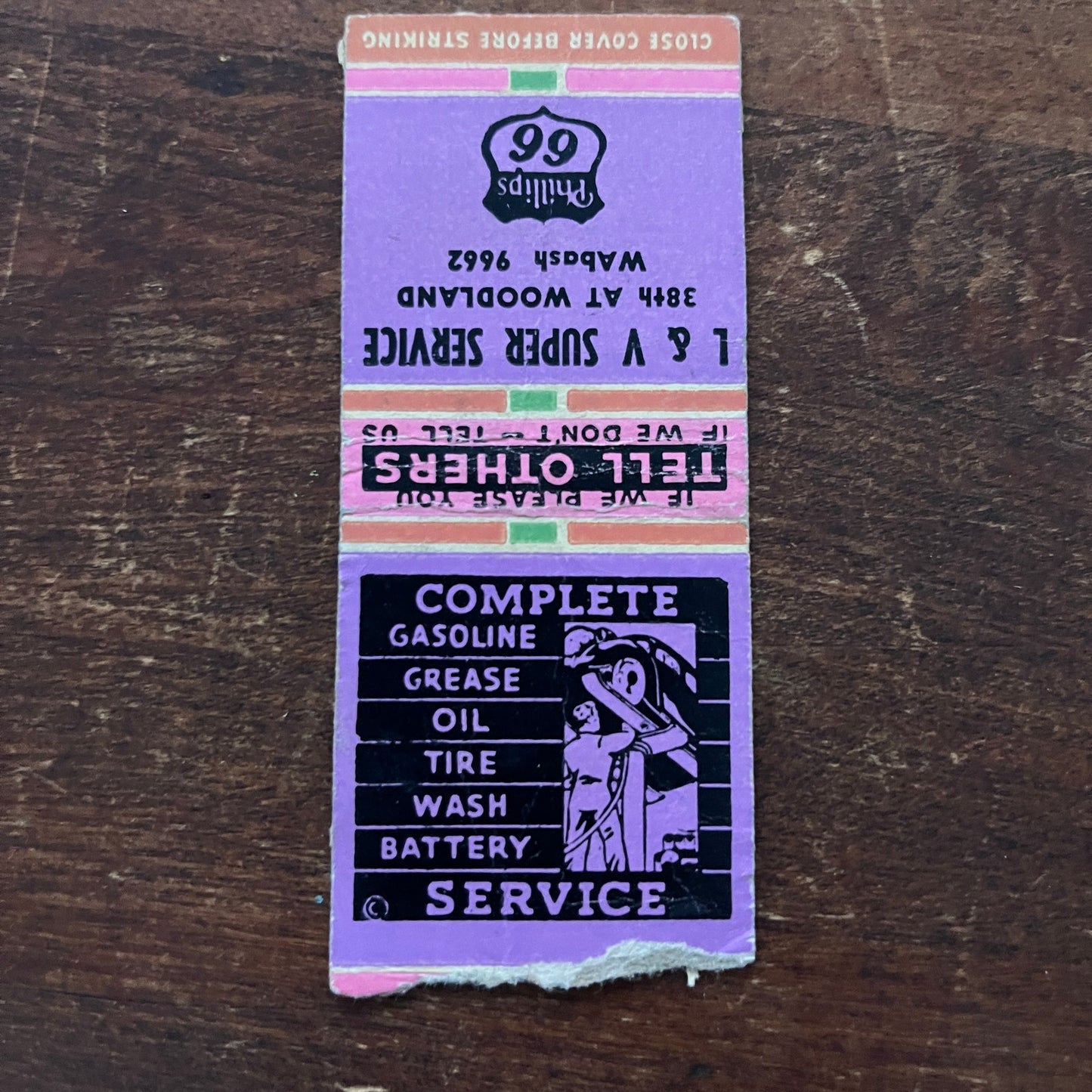 L&V Super Service Phillips 66 Advertising Matchbook Cover MM11-8