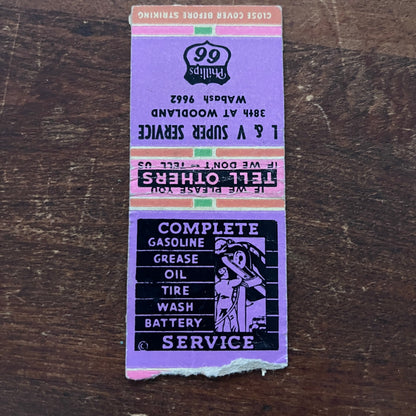 L&V Super Service Phillips 66 Advertising Matchbook Cover MM11-8