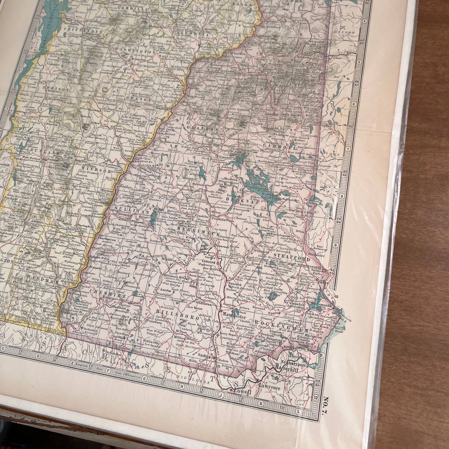 1897 The Century Atlas Map of Vermont & New Hampshire Color Engraved 12.5x17 FL5