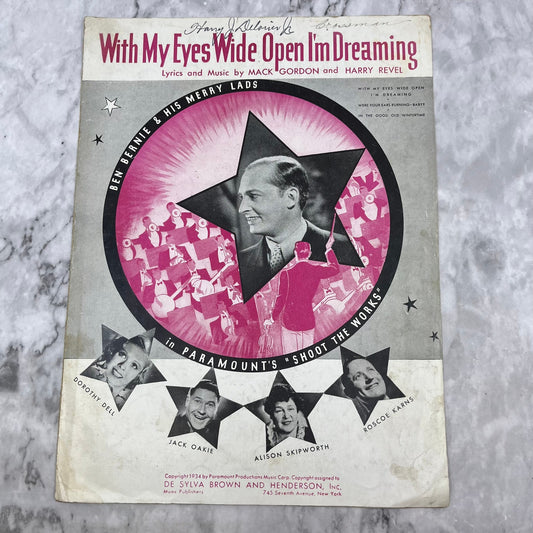 With My Eyes Wide Open I'm Dreaming   Ben Bernie & His Lads 1934 Sheet Music V42-4