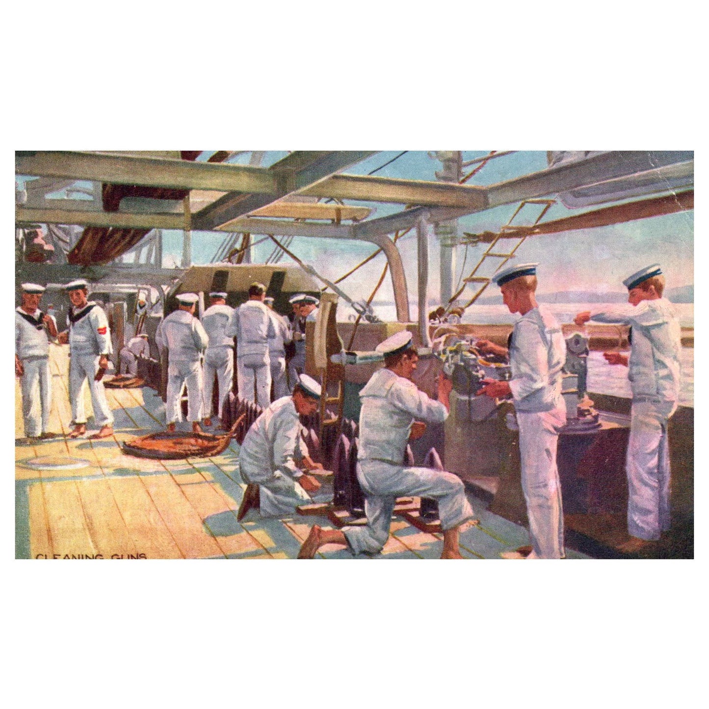 Navy Sailors Cleaning Guns Raphael Tuck - Original Postcard TJ8-5