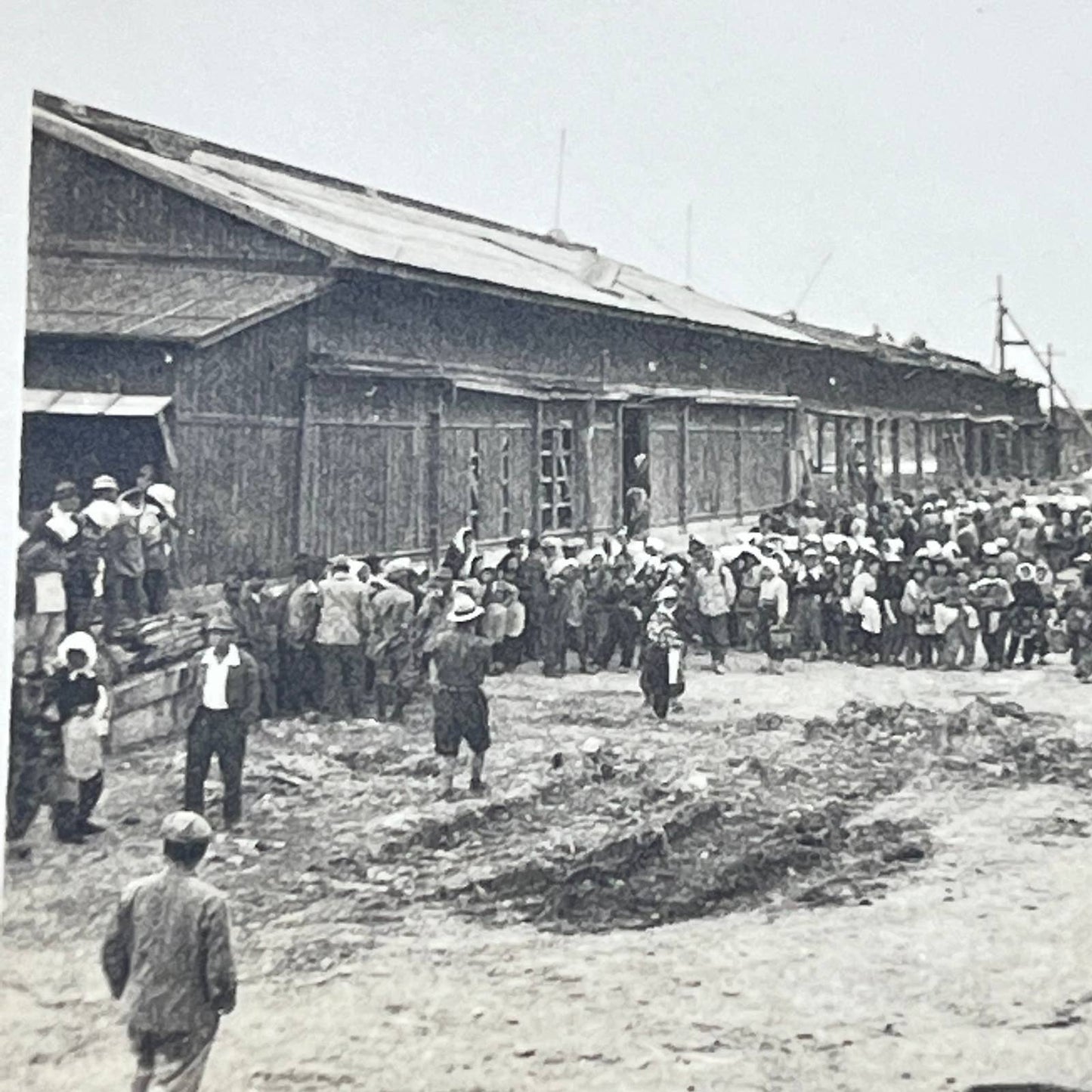 1940s WWII Photo Large Group Japanese Gathered Outside Camp Japan 2” SC5