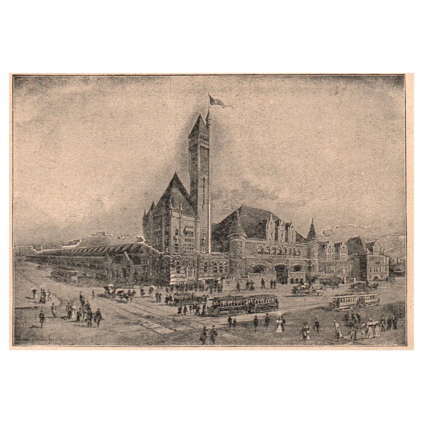 Union Station in St Louis MO 3.5x5" Original Engraving 1899 AK5-H6