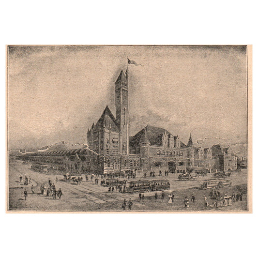 Union Station in St Louis MO 3.5x5" Original Engraving 1899 AK5-H6