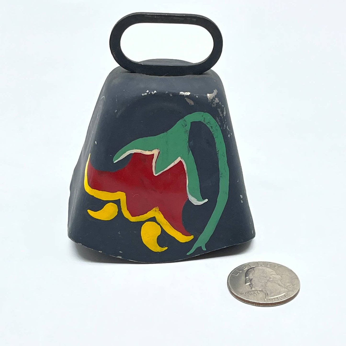 Vintage Pennsylvania Dutch Folk Art Hand Painted Cowbell Floral KAY TG2-2