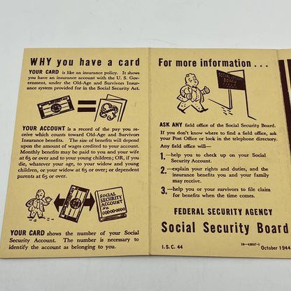 1944 Social Security Account Card Illustrated Brochure Bulletin Instructions SC5