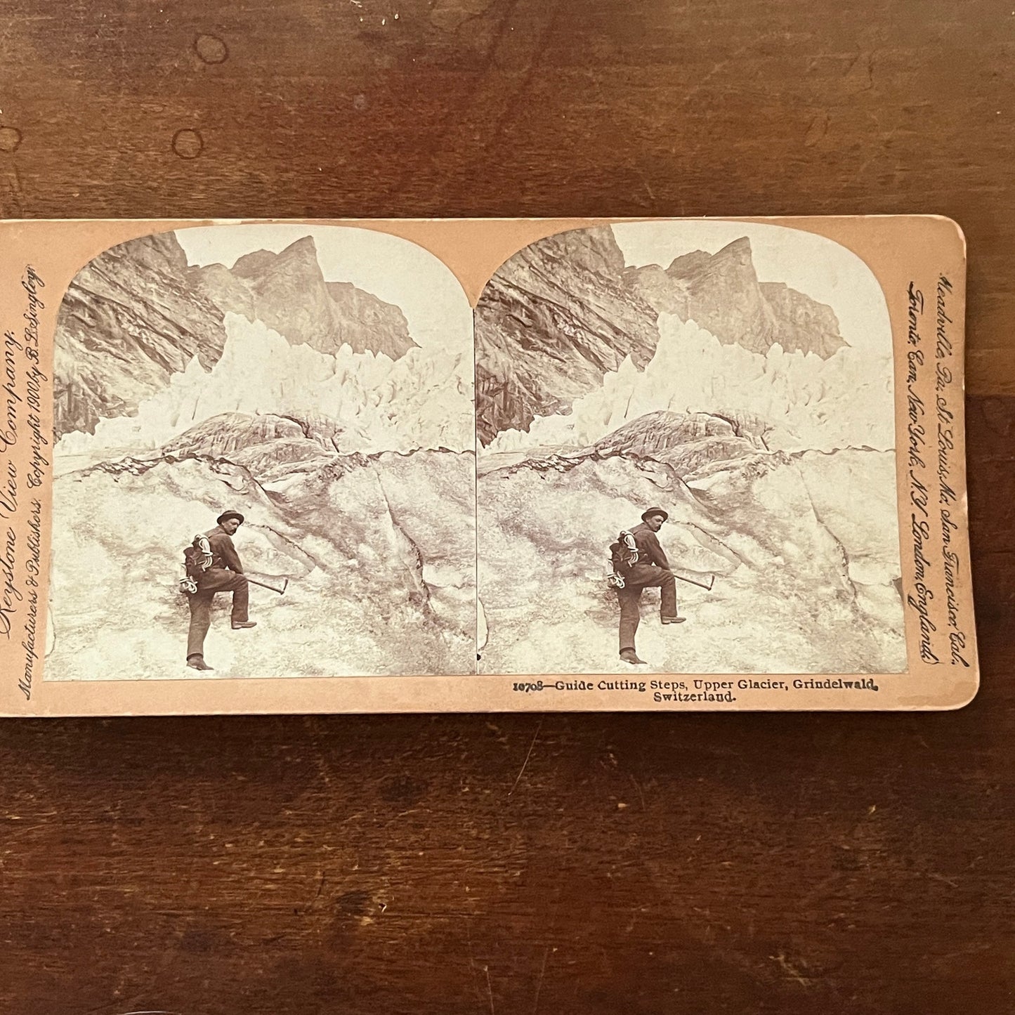 Cutting Steps Upper Glacier Grindelwald Switzerland Antique Stereoview H2-6