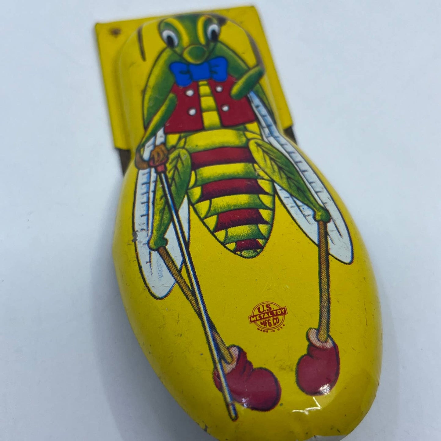 Vtg Happy Cricket Halloween Tin Litho Clicker Noisemaker US Metal Toy Co USA TG8