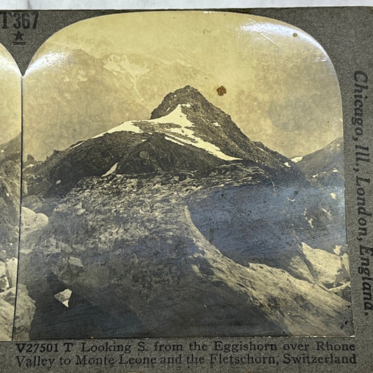 Stereoview Card View From Eggishorn to Mt. Leone & Fletschorn Switzerland H3-2