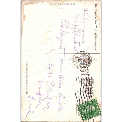 Antique Postcard Christmas SANTA Tree & Toys Bright Red EMBOSSED Gilded NASH EA3