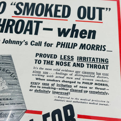 Vintage 1940s Phillip Morris Cigarette Ad Bellboy Smoked Out Throat 8x11 C9