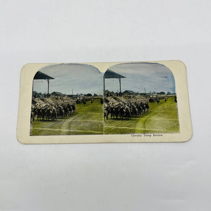 1898 Stereoview Card Tinted Spanish-American War US Army Calvary Troop Review