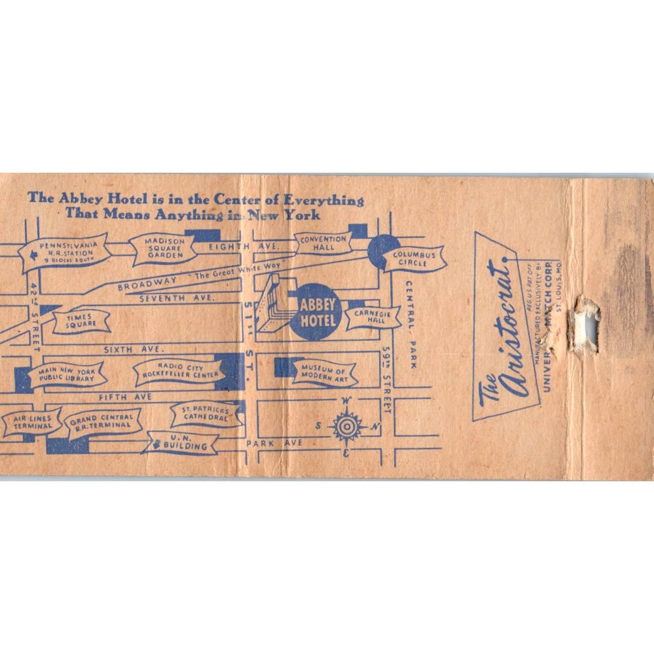 Abbey Hotel New York Advertising Matchbook Cover SA1-M10
