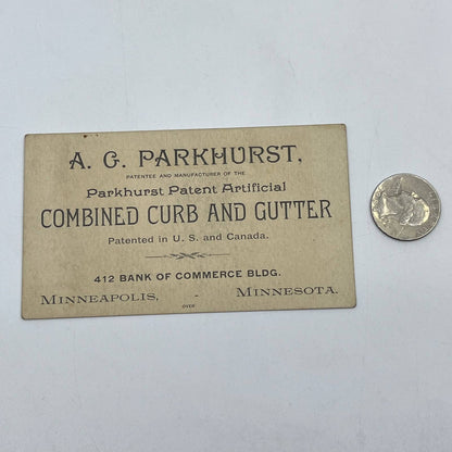 1889 Trade Card A.G. Parkhurst Combined Curb & Gutter Minneapolis MN AC1