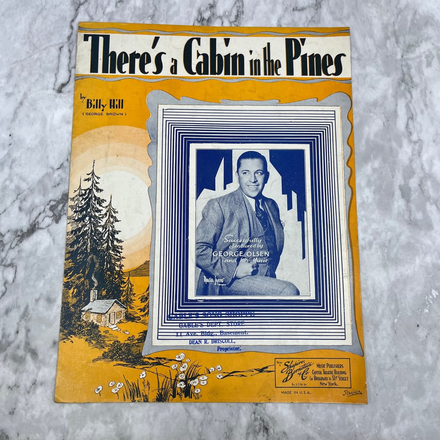 1933 There's a Cabin in the Pines Sheet Music Billy Hill George Olson Brown V42-2