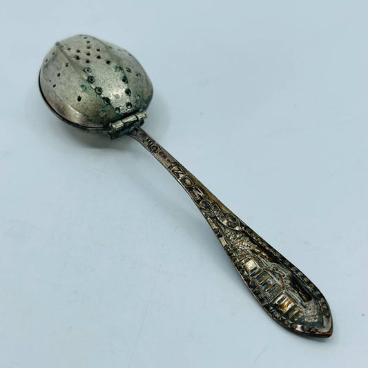 Vintage Thomas Jefferson Monticello Souvenir Silver Plate Tea Infuser Spoon SB7