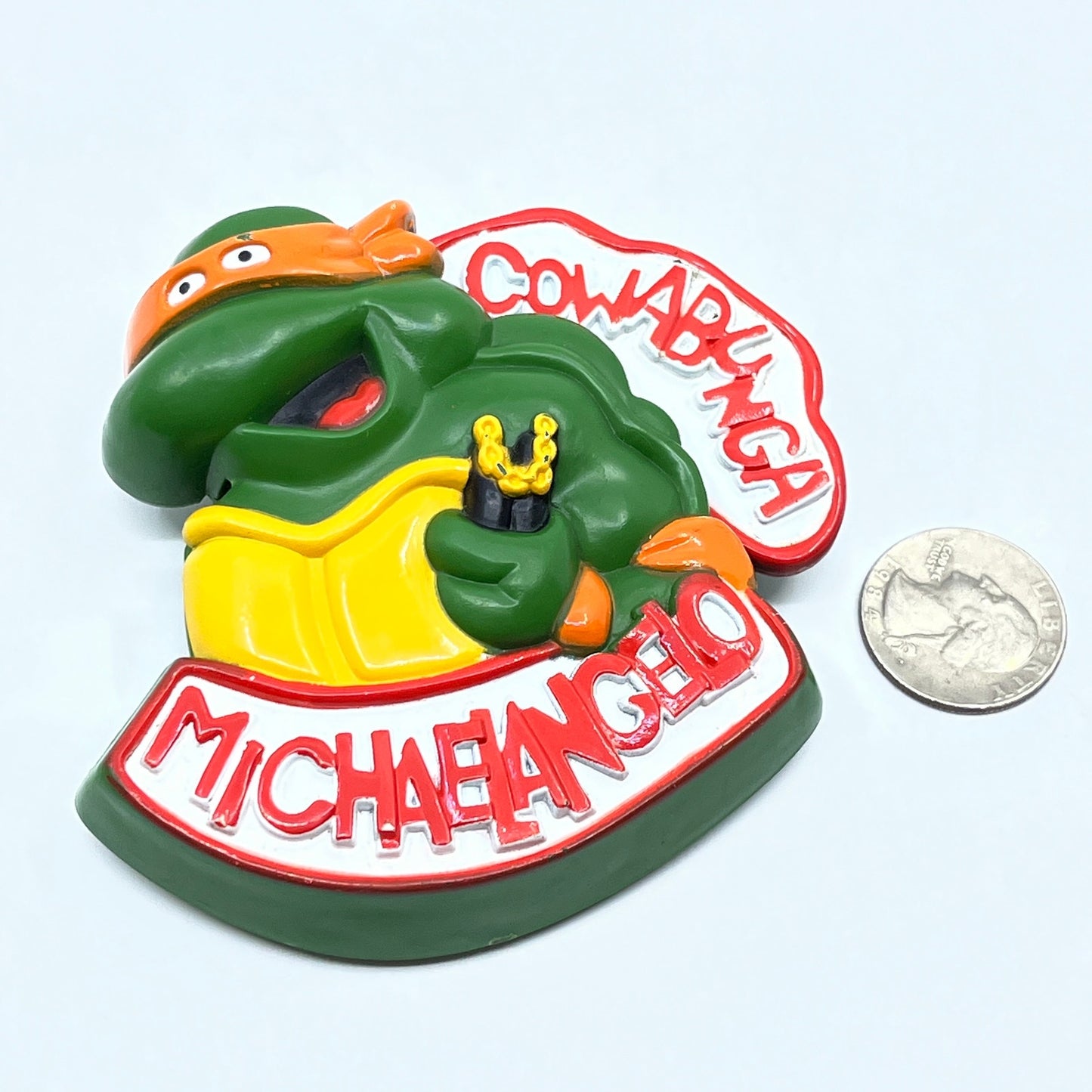 1989 Teenage Mutant Ninja Turtles Burger King Toy - Rad Badge Michelangelo SE9