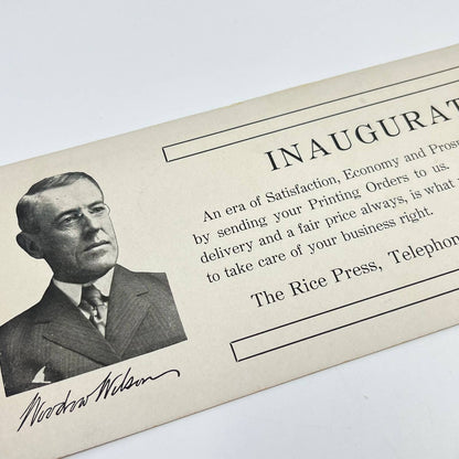 1910s Blotter Card The Rice Press Woodrow Wilson Inauguration Flint MI SC8