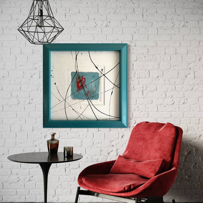 Original Large Framed Abstract Art Painting 29x29" “Beg, Borrow and Teal” w/ COA