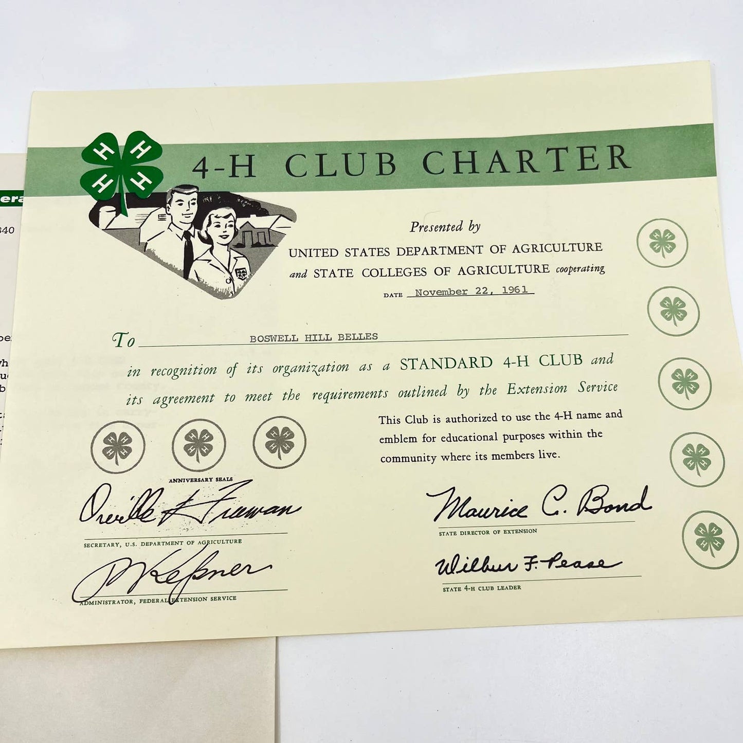 1961 4-H Club Charter and Certificates Brooke County Binghamton NY TE1