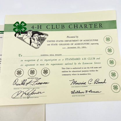 1961 4-H Club Charter and Certificates Brooke County Binghamton NY TE1