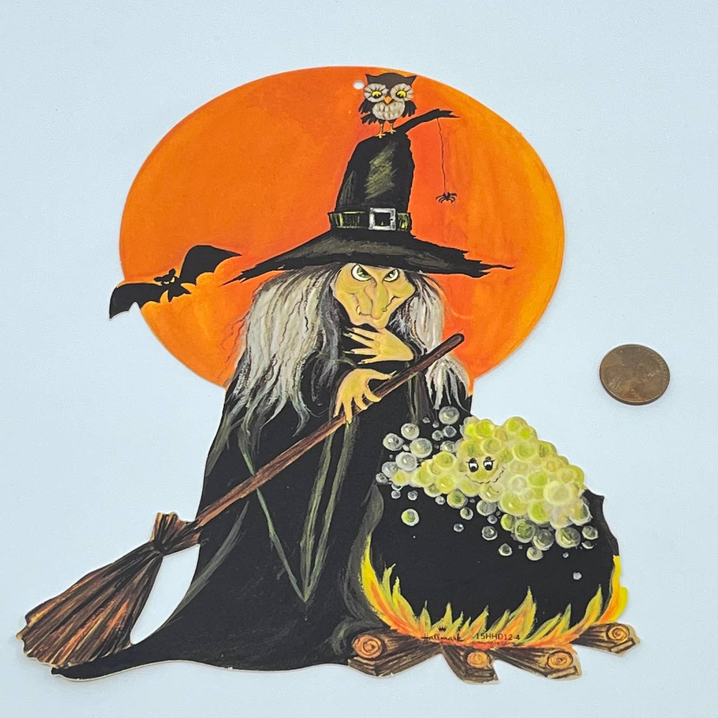 1970s Hallmark Die Cut Halloween Decoration 8” Witch Brew Owl Bat FL3