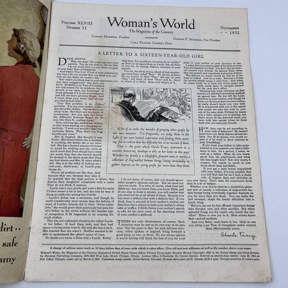 1932 Nov Women's World Magazine Miriam Story Hurford Art Thanksgiving TI4