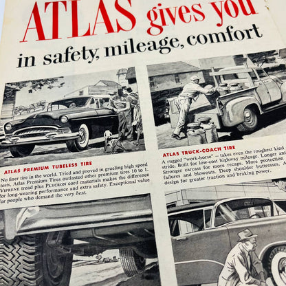 Vintage Advertisement 1955 ATLAS Tubeless Cushionaire Tire 2-Page Ad AA1