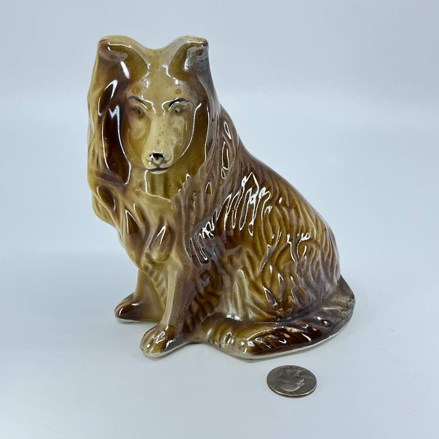 Vintage Hand Painted Porcelain Collie Dog Statue Puppy Ceramic  Sheltie 6” TE3